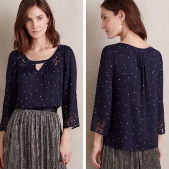 Maeve Anthropologie Navy Stay Die Cut Blouse Size 6 - Picture 2 of 7